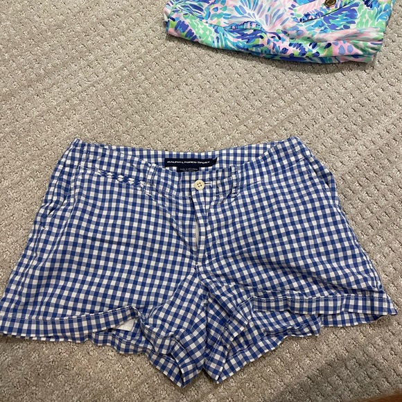 Ralph Lauren Blue Checkered High Waist Shorts - Picture 1 of 2